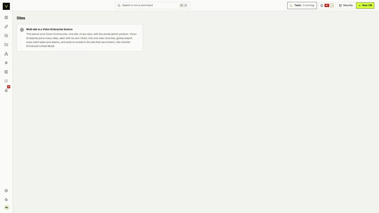 Community sites: Community runs one site and explains federation on the Sites page.