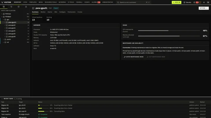 GPU host in the classic view: A host with GPU devices available to virtual machines.
