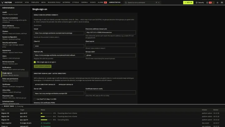 Single sign-on in the classic view: OIDC and LDAP/Active Directory identity sources.