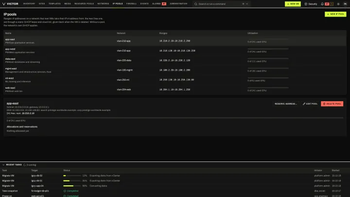 IP pools in the classic view: IPAM pools with allocations and reservations.