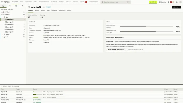 GPU host in the classic view: A host with GPU devices available to virtual machines.