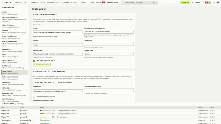 Single sign-on in the classic view: OIDC and LDAP/Active Directory identity sources.