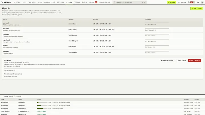 IP pools in the classic view: IPAM pools with allocations and reservations.