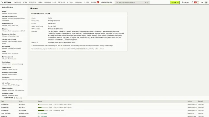 License in the classic view: The offline, signed license file and the Enterprise features it enables.