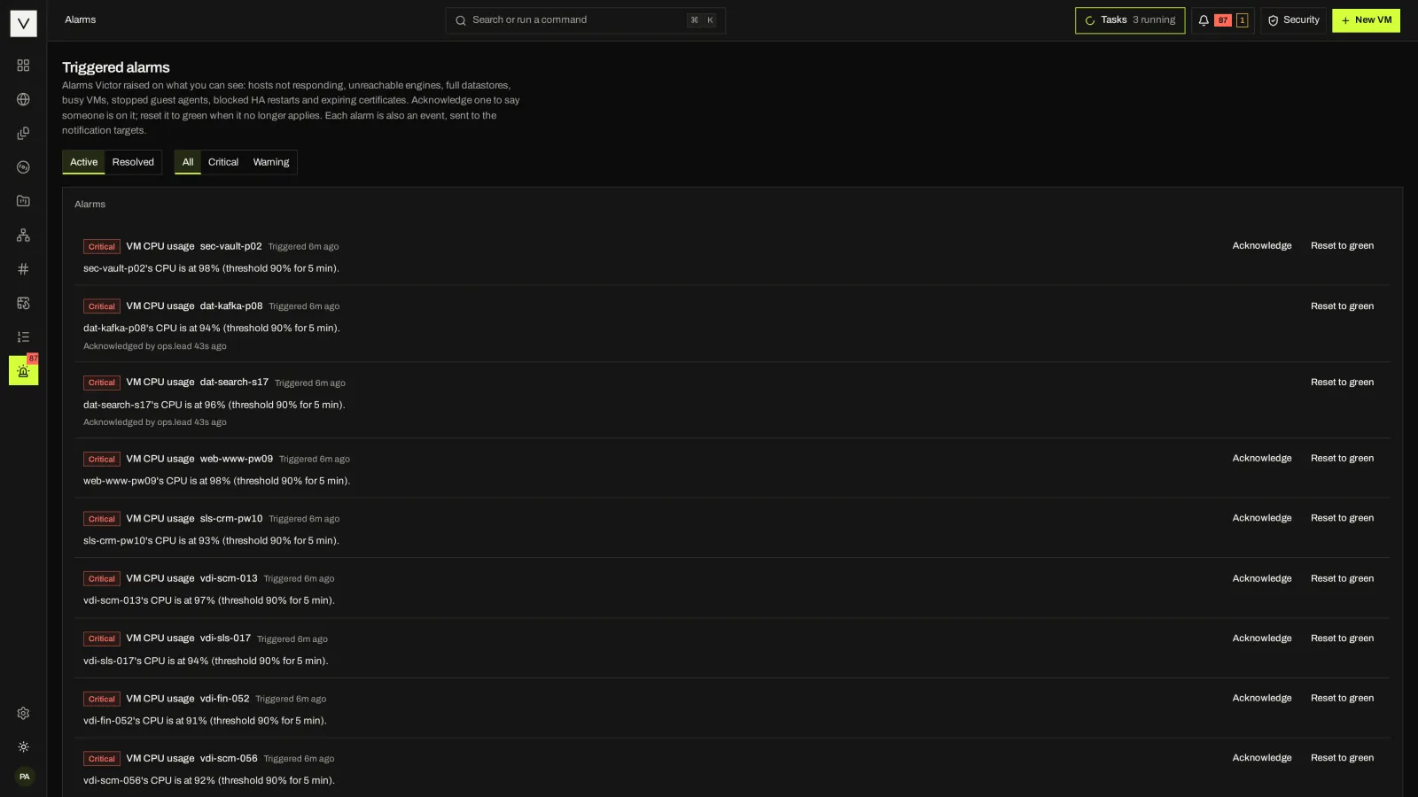 Victor Enterprise screen for Monitoring