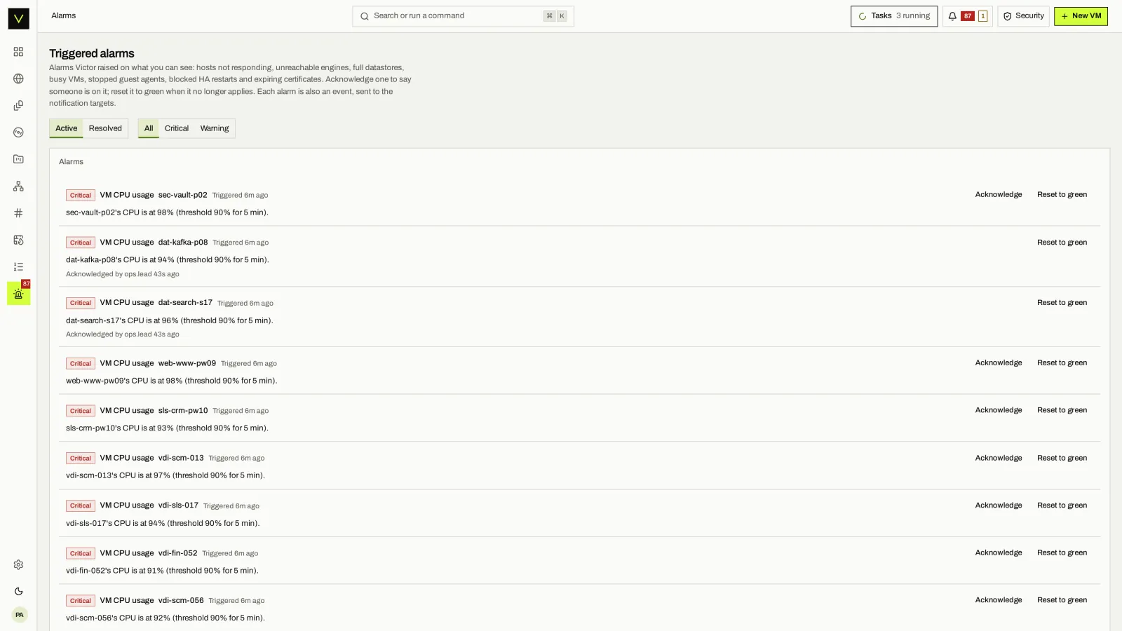 Victor Enterprise screen for Monitoring