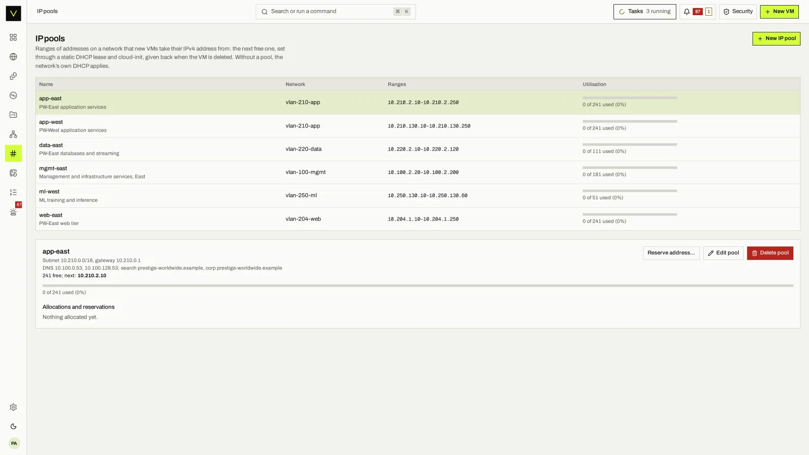 Victor Enterprise screen for Networking & IPAM