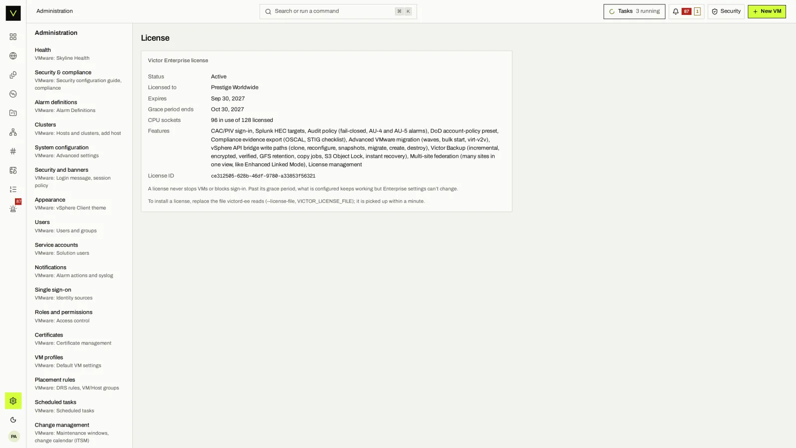 License: The Enterprise license page lists the features it enables.
