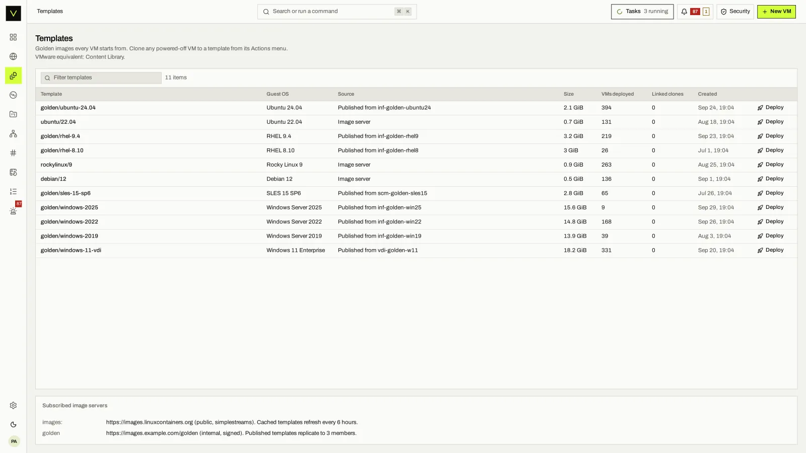 Victor Enterprise screen for Templates & media
